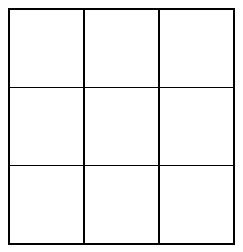 A square divided into a 3 by 3 grid of nine equal small squares.