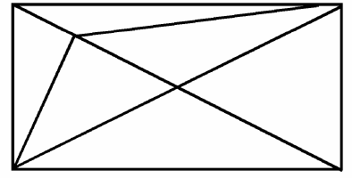 A rectangle with both diagonals drawn. From a point on the diagonal near the top-left corner, one line goes down to the bottom-left corner and another runs to the top-right corner.